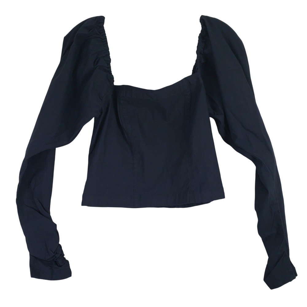 Maeve Anthropologie Puff Sleeve Blouse Womens M Black Square‎ Neck Smocked Back